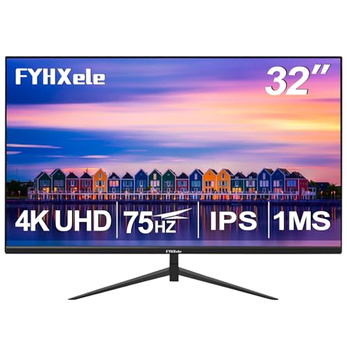 FYHXele 32インチ 4K UHD 3840 * 2160 コンピューターモニター 75hz 1MS、デザイン、カジュアルゲーム、仕事用のIPSモニター、超スリムベゼルモニター、アダプティブ同期、100%sRGB、HDR、2X DP、2X HDMI、VESA 100 x 100mm。 32 inch 4K UHD 75 Hz