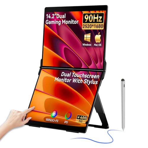 EHOMEWEI X2 Air 折りたたみ式 デュアルタッチスクリーンポータブルモニター 14.2インチ × 2.8K IPS タッチスクリーンエクステンダー 4096スタイラス付き ノートパソコン用