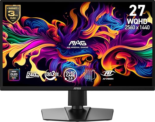 MSI MAG 272QP QD-OLED X24 27インチ 2560 x 1440 (QHD) ゲーミングモニター 240Hz Adaptive Sync HDMI DisplayPort VESAマウント可能 傾き 高さ調節 スピーカー 0.03ms ブラック