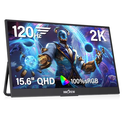 InnoView 15.6インチ 旅行用ポータブルモニター 120Hz 2K QHD 2160x1440 | 100% sRGB HDR | USB-C&HDMIポート2つ付きセカンドモニター | ノートパソコンMacBook/Switch/PS5/Xbox用ポータブルモニター (アダプターは含まれません) INVPM409