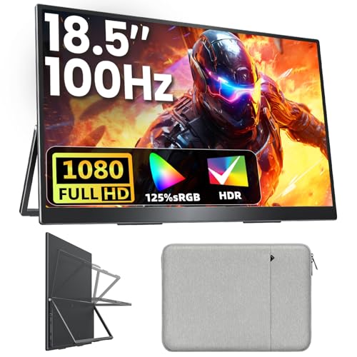 千選千品 Portable Monitor 18.5" FHD 125% sRGB 100Hz IPS HDR HDMI USB-C Travel Monitor for Laptop Mac PC Surface PS5 Xbox, Large External Display with Kickstand & Speakers, VESA Compatible UT185FHLS