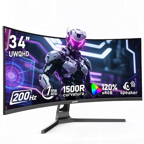 ZZA Gawfolk 34インチ ウルトラワイドカーブ1500R ゲーミングコンピュータモニター UWQHD(3440×1440)、200Hz GFTY989
