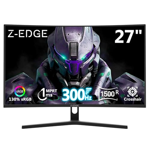 Z Z-Edge Z-Edge 27インチ湾曲ゲーミングモニター、FHD 1080P 300Hz 240Hz PCモニター、超高速MPRT 1msカーブモニター、1500R、16.7Mカラー、UG27Hフレームレスベゼル、2X DP 1.4ポートと2X HDMI 2.0ポート。