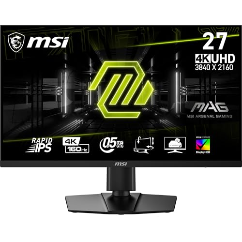 MSI MAG274UPF E2 27インチ 3840 x 2160 (UHD) 4K Rapid IPS ゲーミングモニター 1ms 160Hz FreeSync Premium HDR400 G-Sync対応 HDMI DisplayPort チルト スイベル ピボット 高さ調節可能 ブラック