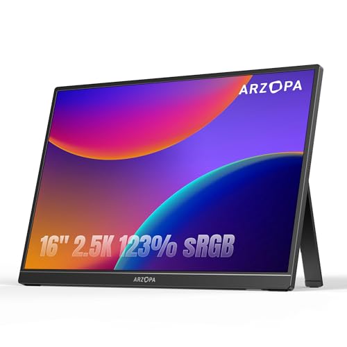 EHOMEWEI ARZOPA 16インチ 2.5K モバイルモニター 2560x1600 QHD 非光沢IPS液晶パネル ディスプレイ 123% sRGB 広色域 モニター 持ち運び 薄型 軽量USB C/mini HDMI/スピーカー内蔵 スマホ/PC/Mac/ゲーム機対応 ゲーミングモニター Z1RC