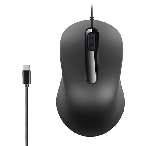 ELRCDNOX 有線マウス USB Type-C接続 静音ボタン Mサイズ かわいい 軽量 左右対称 1000DPI 光学式 携帯 ノートパソコン/タブレット/スマホ/Windows/Mac/Android対応 （ブラック） ABCM0760Y-B