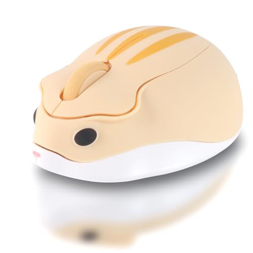 HUMTSO ワイヤレスマウス 3ボタン デュアルモード接続 無線 電池式 レシーバー付属 Mサイズ 可愛いハムスター キャラクター 小型 1200DPI 超軽量60ｇ 静音 無線 光学式 コンパクト 持ち運び便利 女性/子供/小さな手の人に最適 ノートパソコン/コンピューター/タブレット/Windows/Macbookに対応 (黄色い) JUCM0230W-2M
