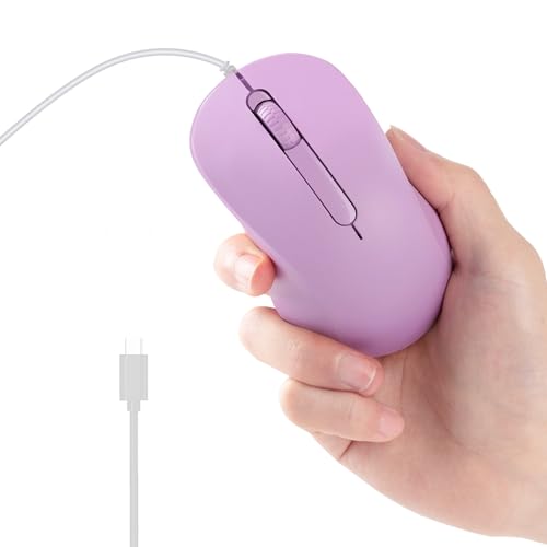 ELRCDNOX 有線マウス USB Type-C接続 静音ボタン Mサイズ かわいい 軽量 左右対称 1000DPI 光学式 携帯 ノートパソコン/タブレット/スマホ/Windows/Mac/Android対応 (パープル) ABCM0760Y