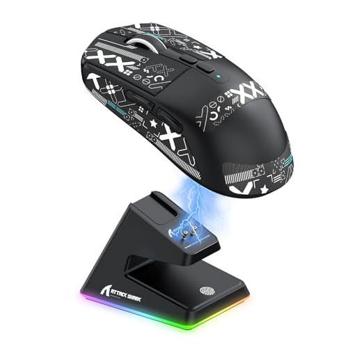 MAMBASNAKE ×ATTACK SHARK X6 超軽量ゲーミングマウス 49g PAW3395センサー ワイヤレス マウス 3モード接続 2.4Ghz/Bluetooth/Type-C 6レベルDPI切替 26000DPI 200時間連続使用可能 マグネットRGB充電スタンド ブラック（滑り止めステッカー付き）