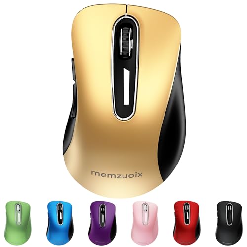 memzuoix QAF 2.4GHz ワイヤレスマウス 人間工学デザイン 長時間使用で疲れにくい 1400DPI 高精度光学トラッキング 即插即用 USB レシーバー付属 5 ボタン PC/ノート/MacBook/Chrome OS 対応 レッド、エレガントゴールド WM697-gold-QAF-JP