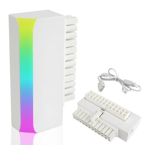 HSZJsto ATX 24ピン 90度 電源コネクタアダプター 5V 3ピン ARGB レインボー メス - オス 電源アダプター コンピューター マザーボード ATX 電源用 - ホワイト