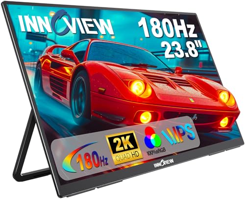 InnoView 2K 180Hz ポータブルゲーミングモニター、23.8インチ 2560x1440 QHD Fast IPS ΔE<2 100% sRGBポータブルモニター 180°調節可能なスタンド付き Type-C HDMI アイケア 外付けセカンドスクリーン ノートパソコン 電話 PS4 PS5 Switch Xbox用 INVPM608