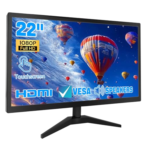 ERCGWOP タッチスクリーンモニター 22インチ FHD 1920x1080P IPS PCモニター、HDMI VGA USBポート付き10ポイントタッチスクリーンコンピューターディスプレイ、内蔵スピーカー、VESAマウント可能 22NWCM