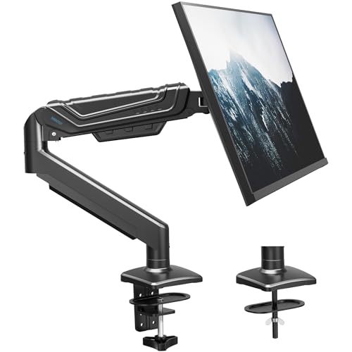 BONTEC モニターアーム ガススプリング シングル デスクスタンド PC/液晶ディスプレイ アーム 最大耐荷重9kg VESA 75/100mm フルモーション(チルト・スイベル・360°回転) デスク省スペース 簡単取り付け Cクランプ/グロメット付属 (15～34インチ｜1画面) GDM7505-FBA
