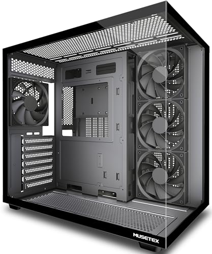MUSETEX Y6 LED非LEDファン4個搭載 ATX ミッドタワー Type-C搭載 270°フルビュー強化ガラス ブラック
