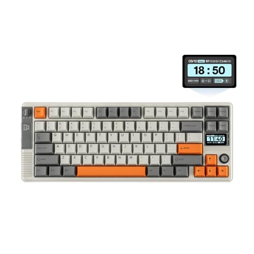 EPOMAKER RT85 ワイヤレスゲーミングキーボード ジョイスティック＆DIYスクリーン搭載 テンキーレス 8000mAh Bluetooth/USB/2.4Ghz ホットスワップ対応 PBTキーキャップ クリーミーガスケット構造 75% 配列メカニカルキーボード英語配列 (Retro White, Crystal Switch)