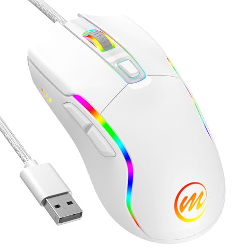 qaf 有線ゲーミングマウス - 12800 DPI 調整可能 - A825F 光学センサー搭載 - 13 種類の LED モード - 6 ボタン - 人体工学設計、1.7 メートルケーブル - USB 接続対応 PC 用マウス (白色)