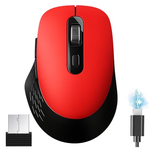 MEFELE Cln ワイヤレスマウス bluetooth 5.2 + 2.4GHz 無線 静音 Type-C充電式 小型 戻る/進むボタン搭載 6ボタン 5DPI切替 3台デバイス同時接続可能 4000 DPI ゲーミングマウス 握りの極み デュアルモード Windows Mac iPad OS iOS Android ChromeOS対応 (ブラック＆レッドのツートーンカラー)