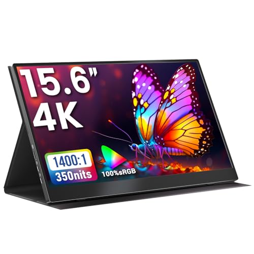 Upperizon ポータブルモニター 15.6インチ 4K UHD 3840X2160 100% sRGB 60Hz IPS HDR HDMI USB-C トラベルモニター ノートパソコン MacBook PC Surface PS5 Xbox用 外部ディスプレイ フルカバー&スピーカー付き VESA対応 T156UH
