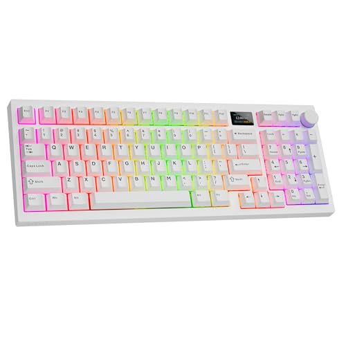 TECWARE Spectre 96% RGB メカニカルゲーミングキーボード カスタマイズ可能なLCDスクリーン付き 多機能ノブ ガスケットマウント South Face 5ピン ユニバーサルホットスワップ可能ソケット ホワイトココアブラウンスイッチ