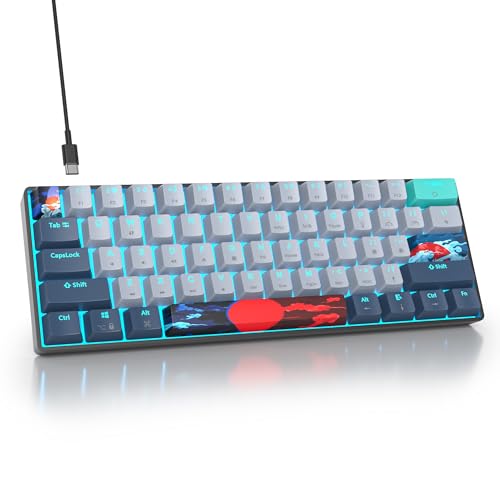surmen 60% 有線メカニカルゲーミングキーボード 61キー バックライト 超コンパクト ミニオフィスキーボード 60% リニアレッドスイッチ付き PC/Macゲーマー用 Typist (61 Shark)