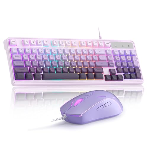 Camiysn ワイヤーゲーミングキーボード 7色カラフルレインボーバックライト クラシックゲーミングキーボード (パープルセット)