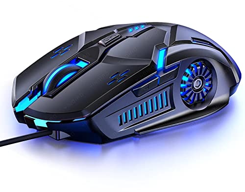 SMAIGE ゲーミングマウス 有線 6ボタン 4つの調節可能なDPI最大3200DPI、7つの円形&呼吸LEDライト、ゲームやオフィスで使用できる多機能有線マウス (ブラック)