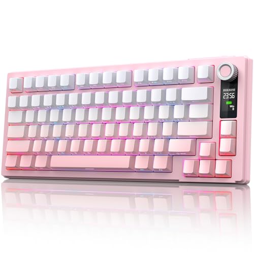 MOKURU ワイヤレス メカニカルキーボード 3モードBT/2.4G/USB-C RGB切替 キー配列75% 音量調整ノブ ホットスワップ可能 シャフトシート Windows/Mac対応 (ピンクグラデーション)