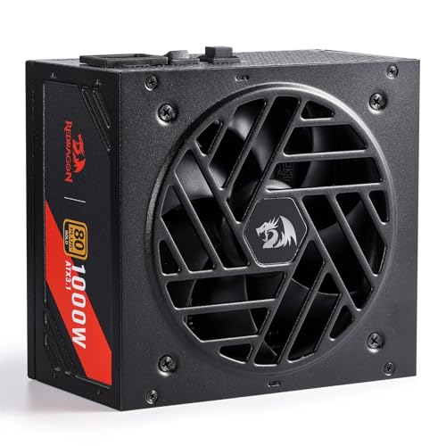 Redragon RGPS PRO 80+ ゴールド 1000ワット 電源 アップグレード済み ATX 3.1 & PCIe 5.1 完全モジュラー、コンパクト150mmサイズ、スマートECO低ノイズファン、100%日本コンデンサ、フルModケーブル RGMS-1000W