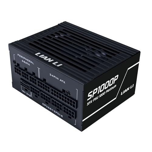 Lian Li SP1000 プラチナ - 1000ワット SFX フォームファクター電源 12V-2x6ケーブル付き - ATX 3.1 & PCIE 5.1準拠 - フルモジュラー - 100% 日本105Cコンデンサ - ブラック (SP1000P.B)