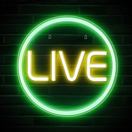 Lumoonosity Live ネオンサイン - ストリーマー/インフルエンサー/ゲーマー向けグリーン&イエローLEDオンエアライト - スタジオ、ゲームルーム、寝室用のライブネオンサインのストリーミング/録音
