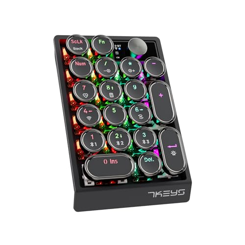 7KEYS レトロメカニカルテンキーパッド RGBバックライト付き、ホットスワップ可能、ワイヤレスBluetoothと2.4G接続、1000mAhバッテリー、PCノートパソコン用機能ノブ TW1800
