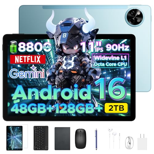Luzglo 【2026新登場 Android16 タブレット 11インチ】P11 アンドロイドタブレット, 48GB+128GB+2TB拡張対応, 90Hz高リフレッシュレートディスプレイ, T7250 8コアプロセッサ搭載, 8800mAh/18W, Widevine L1, 13MP/5MPカメラ, 顔認識, GPS, OTG対応, キーボード, タッチペン付き 仕事, 学習, 動画視聴に最適, 青