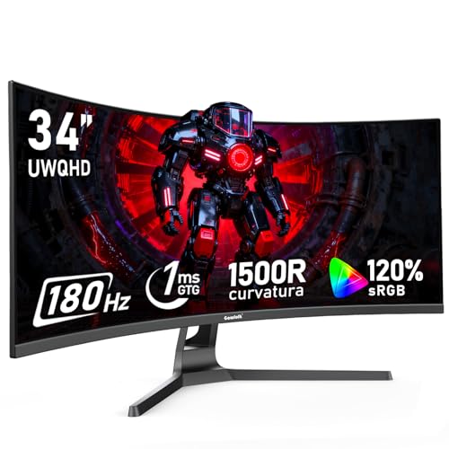 Gawfolk 34インチウルトラワイドカーブ180Hzゲーミングコンピュータモニター、1500R PCスクリーン 21:9 UWQHD (3440x1440)、120%sRGB、アダプティブ同期、178°視野角、ディスプレイポート、HDMI、壁取り付けに対応 - ブラック GFTY984