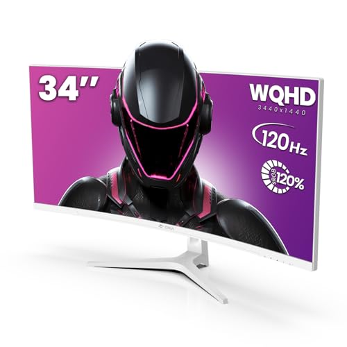 JAPANNEXT CRUA 34インチ 湾曲ゲーミングモニター WQHD 3440x1440 120Hz コンピューターモニター 1500R VAスクリーン 120%sRGB AMD FreeSync ブルーライトフィルター HDMI 2.0 & DP 1.4 壁取り付け可能 ホワイト CR400HD