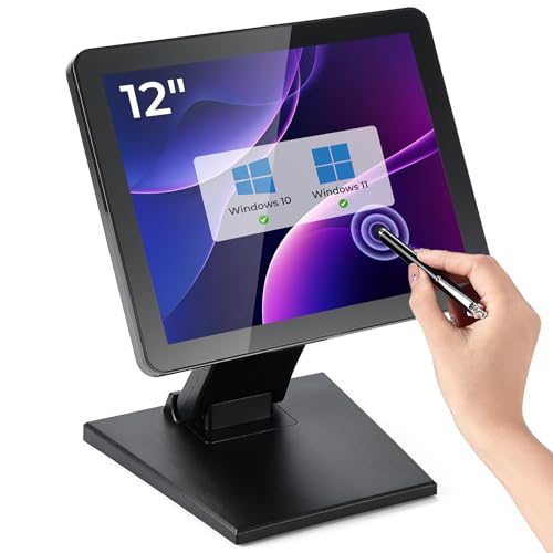 MUNBYN 12インチ POSタッチスクリーンモニター、LED POSモニター、HDMI/VGA容量性スクリーンディスプレイ、折りたたみ式スタンド 中小企業、小売、レストラン、バー、ドライバー不要 IPTS004