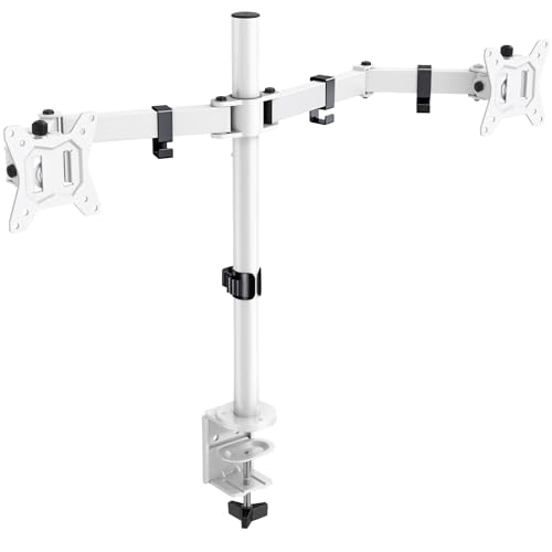 ErGear モニターアーム デュアル 2画面 ホワイト/白 13～32インチ対応 耐荷重2-8kg VESA規格75*75mm 100*100mm ディスプレイアーム PCアーム クランプ式 グロメット式 多角度調節 配線収納 EGCM1W