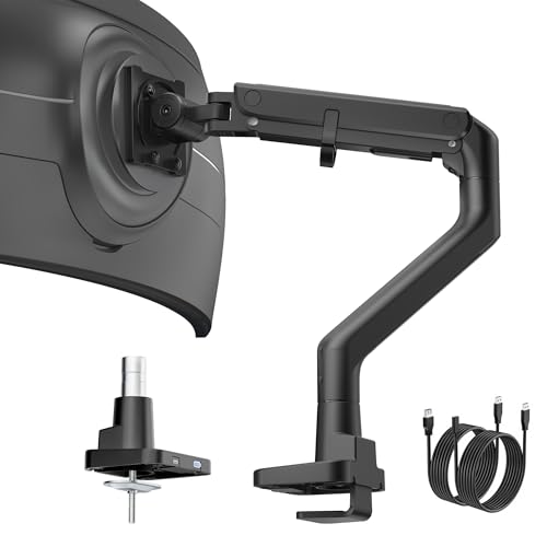 monTEK モニターアーム Pro 無重力 17〜57インチ対応 耐荷重2〜27kg PCモニターアーム ガススプリング式 アルミ合金製 大型 USBポート付き ディスプレイアーム 上下 左右 多角度調節 快適ワーク シングルアーム ケーブル収納 オフィス ビジネス 会社 ゲーム アニメ (ブラック) MA1001UC