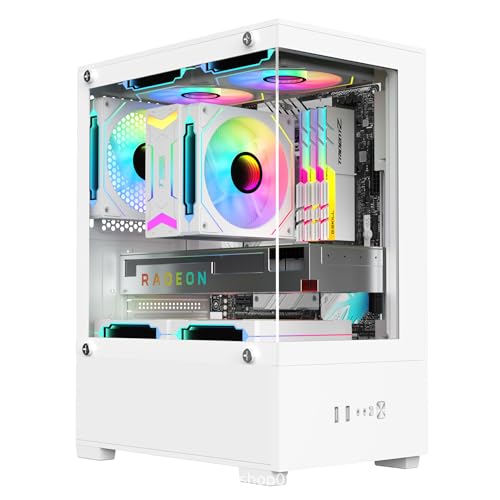 Tonain 【新登場】 小型ミニタワー M-ATX/ITX対応 強化ガラスサイドパネル ブラック ゲーミング 標準ATX電源対応 卓上 省スペース (ホワイト)