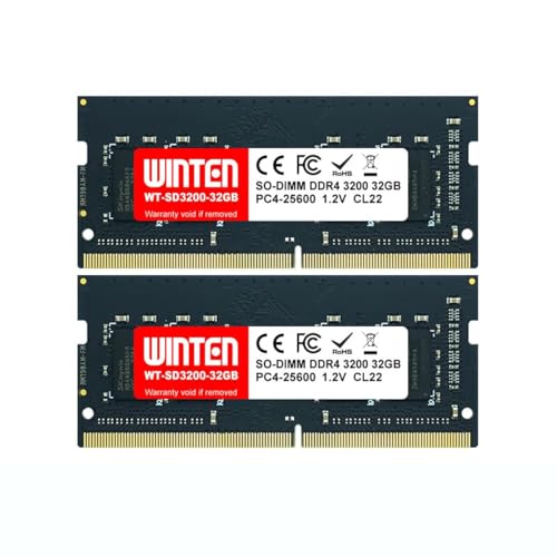 WINTEN ノートPC用メモリ DDR4-3200 64GB（32GB×2枚） 260Pin CL22 1.2V SODIMM SDRAM 内蔵メモリー 増設メモリー【5年保証・相性保証】WT-SD3200-D64GB