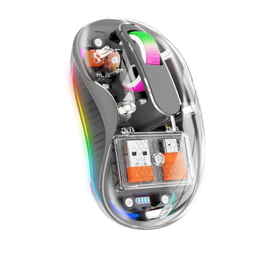 DIWOSHE Bluetoothマウス 2.4GHz ワイヤレス 3モード USB-A&C対応 透明 静音 小型 LED呼吸ライト付き 無線 充電式 5ボタン iPhone/iPad iOS13 以上/Macbook/Androidタブレット/Windows 8/10/11/Microsoftに対応 （グレー） SYCM0801R-3M-H
