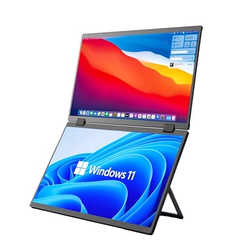 HPYWTJY 【超軽量・折りたたみ】デュアルポータブルモニター15.6インチ 両画面で大迫力！Type-C直結・プラグ＆プレイ Windows11対応 縦横自由切り替え 360°回転可能 ゲーム（PS4/PS5/Switch）にも サブモニターとしてトリプルスクリーン構築 在宅ワーク・資料作成・コード表示に [並行輸入品] HP-B11