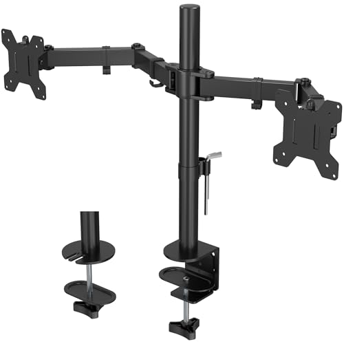 BONTEC デュアルモニターアーム 2画面 13-27インチ 対応 ディスプレイスタンド 高さ調整可能 スイベル チルト 360°回転 VESA 75x75/100x100 各アーム 耐荷重10kg クランプ&グロメット取り付け ケーブル管理 デスクスタンド ブラック MDM 002