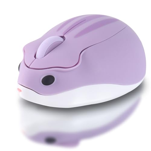 HUMTSO ワイヤレスマウス 3ボタン デュアルモード接続 無線 電池式 レシーバー付属 Mサイズ 可愛いハムスター キャラクター 小型 1200DPI 超軽量60ｇ 静音 無線 光学式 コンパクト 持ち運び便利 女性/子供/小さな手の人に最適 ノートパソコン/コンピューター/タブレット/Windows/Macbookに対応 (紫色) JUCM0230W-2M