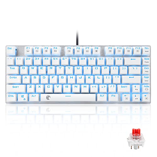 e元素 ゲーミングキーボード81キー 赤軸メカニカル式キーボード USB接続有線 アンチゴーストキー 青色LEDバックライト 防水機能付きゲーマー向け英語配列キーボード (赤軸・ホワイト) Z-88