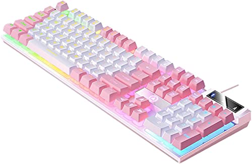 Maiitmor PCゲームオフィス用のゲーミングキーボードUSBRGBバックライト付き, ホワイトピンク HXZ-5719