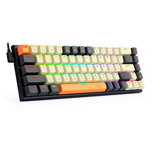 Redragon 60%メカニカルゲーミングキーボード 68キー有線オフィスRGBキーボード 矢印キー付き プログラム可能なマクロ レッドスイッチ Windows Mac PC ノートパソコン用 ブラック/ベージュ/オレンジ K633CGO-RGB