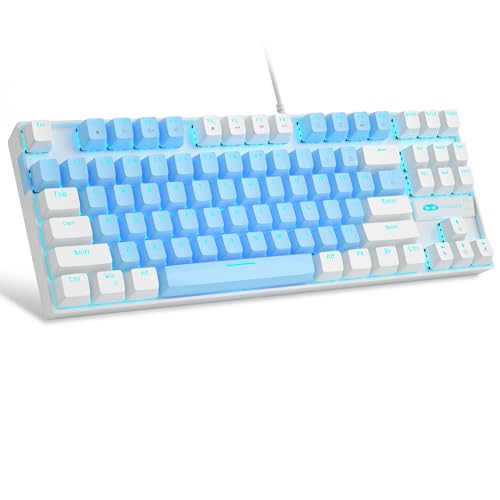 MageGee 75%メカニカルゲーミングキーボード ブルースイッチ LEDブルーバックライト 87キー コンパクト TKL 有線キーボード Windows ノートパソコン PC ゲーマー用 - ブルー/ホワイト