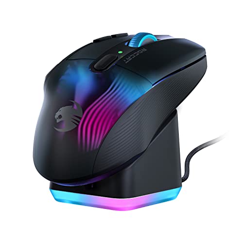 ROCCAT ゲーミングマウス Kone XP Air ワイヤレス 2.4GHz/Bluetooth ブラック/黒 光学式/19K/オプティカル/多ボタン/99g/充電ドック/4D Wheel/Reflex/RGB ドイツデザイン ROC-11-442-01