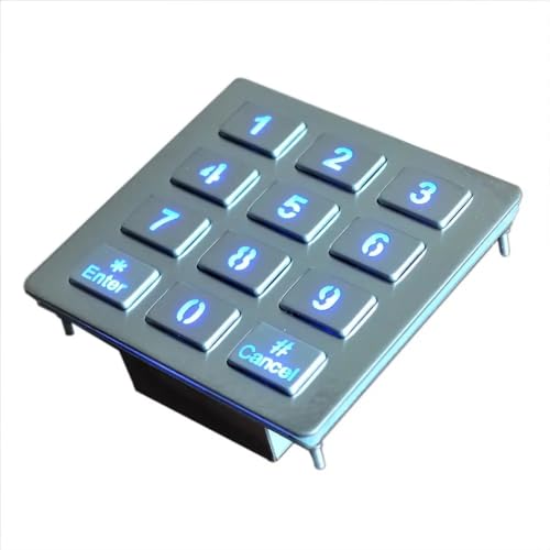 JGBVFFH トップマウントメタル照光USBバックライト付きキーパッド、LEDバックライト付き12キー3x4ステンレススチールキーボード、アクセスシステム用
